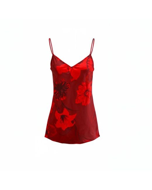 Janara Jones Red Burgundy Floral Bomb Print Sakura Cami Top