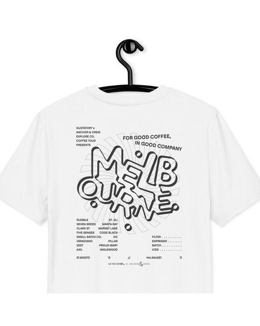 Anchor and Crew White Gustatory Melbourne Coffee Scene Organic Cotton Embroidered T-Shirt for men