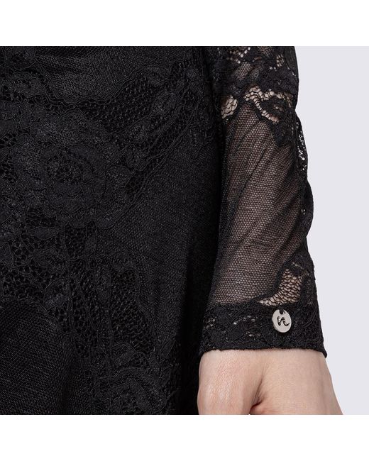 Nissa Black Bow-Detail Lace Midi Dress