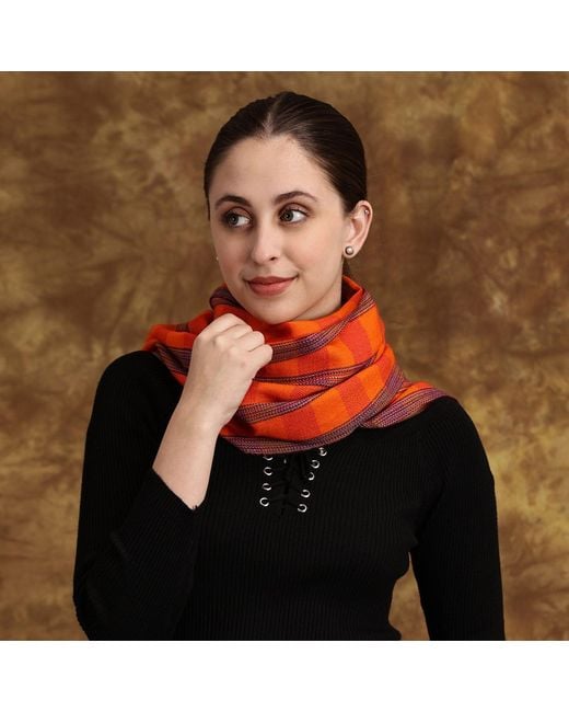 Heritagemoda Orange Tartan Plaid Wool Scarf