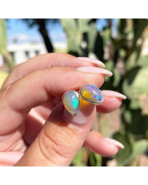 Glamrocks Jewelry Metallic Teardrop Welo Opal Stud Earrings