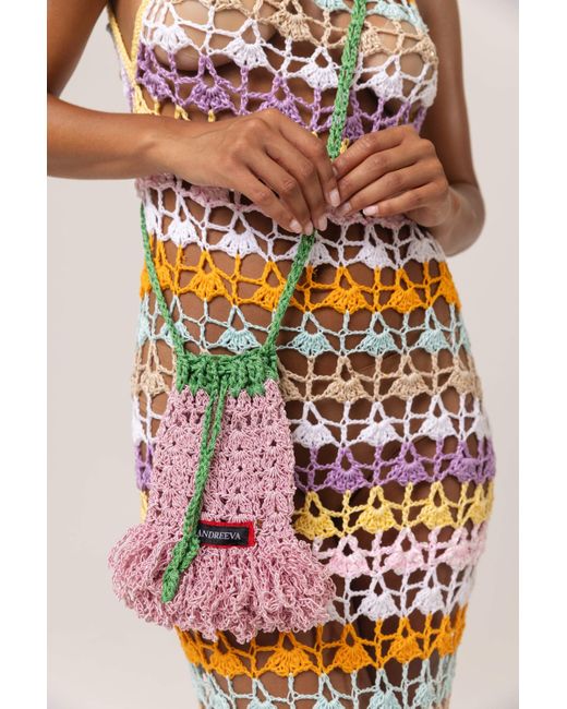 Andreeva White Lily Handmade Crochet Mini Bucket Bag
