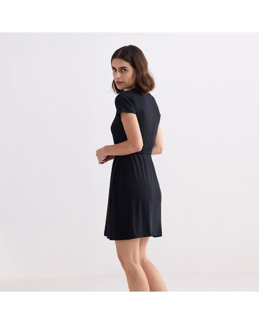 REISTOR Black Drawstring Short T-Shirt Dress
