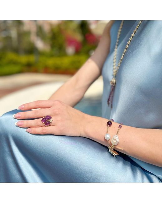 Farra Blue Baroque Pearl With Amethyst Double Layers Bracelet