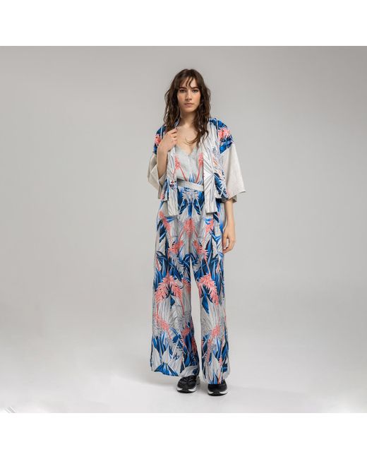 ARTISTA Blue Freya Printed Wide Palazzo Leg Jumpsuit