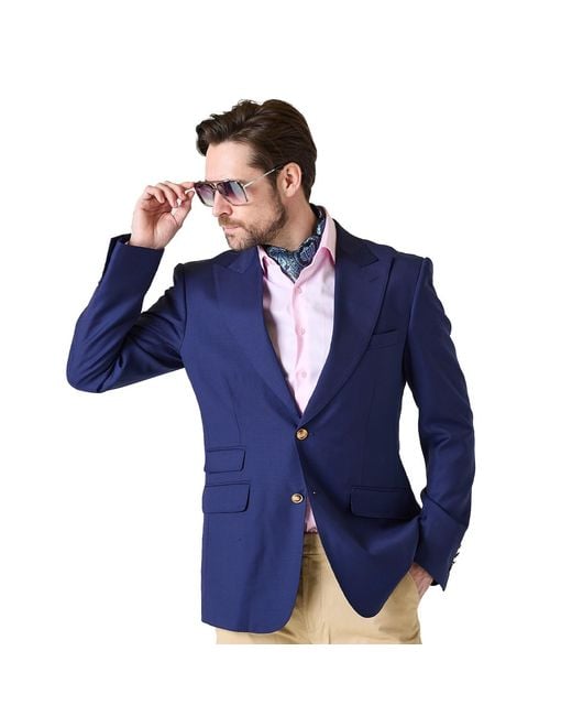 DAVID WEJ Blue Aldo Single Breasted Peak Lapel Blazer – for men