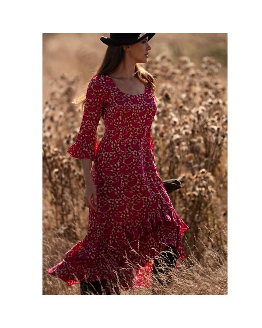 At Last Red Victoria Midi Dress Swirl