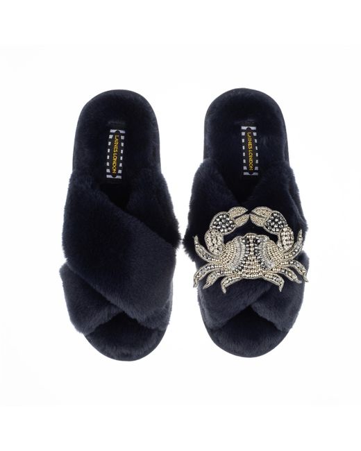 Laines London Classic Laines Slippers With Artisan Silver Crab in Blue ...