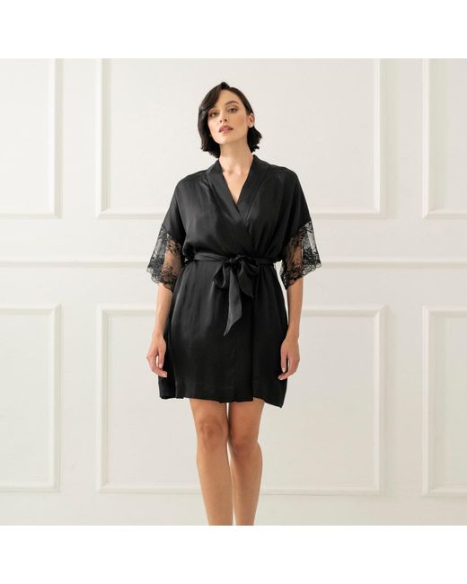 Oh!Zuza Black Satin Robe With Lace