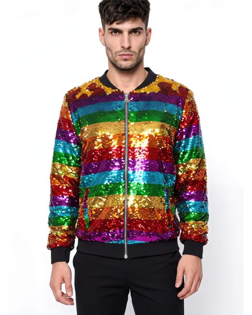 Any Old Iron Black Horizontal Bomber Sequin Jacket for men