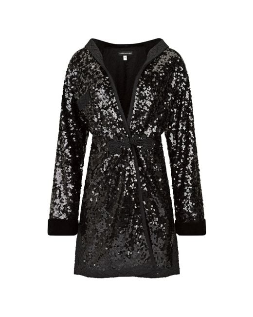 Boutique Kaotique Black Long Sequin Vest With Velvet Hood