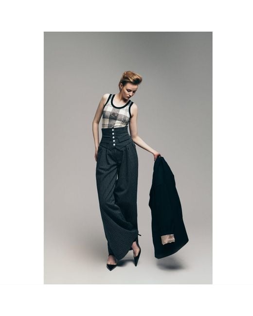 Julia Allert Blue Pinstripe Statement Buttoned Trousers