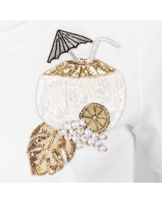 House of Laines London White Laines Couture Embellished Pina Colada T-Shirt