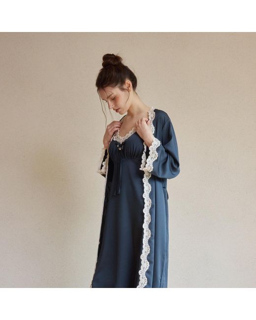 Luna Luz Blue Clara Silk-Satin Slip & Robe Set