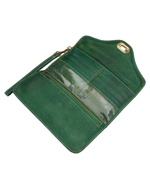 Berber Leather Green Leather Tri-Fold Purse