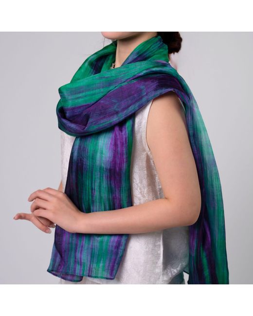 Silk and Bears Green Emerald & Brushstroke Silk Scarf – Hand-Dyed Mulberry Silk