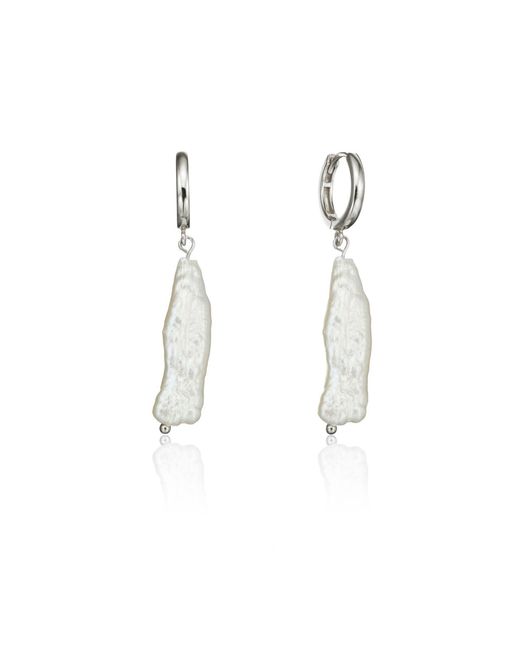 Lily & Roo Metallic Silver Baroque Pearl Shard Hoop Earrings
