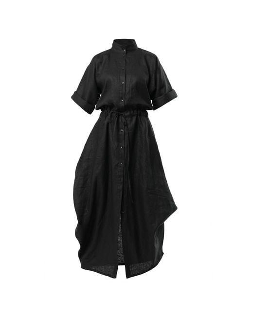 Metamorph Black Long Linen Shirt Dress