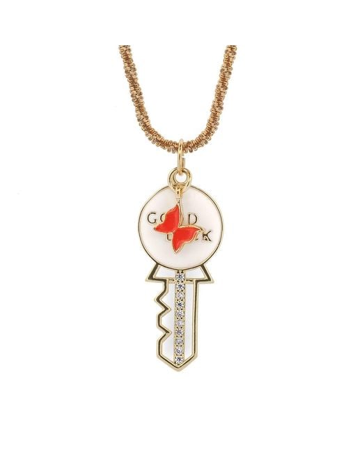Ebru Jewelry Metallic Good Luck Key Butterfly Pendant Necklace