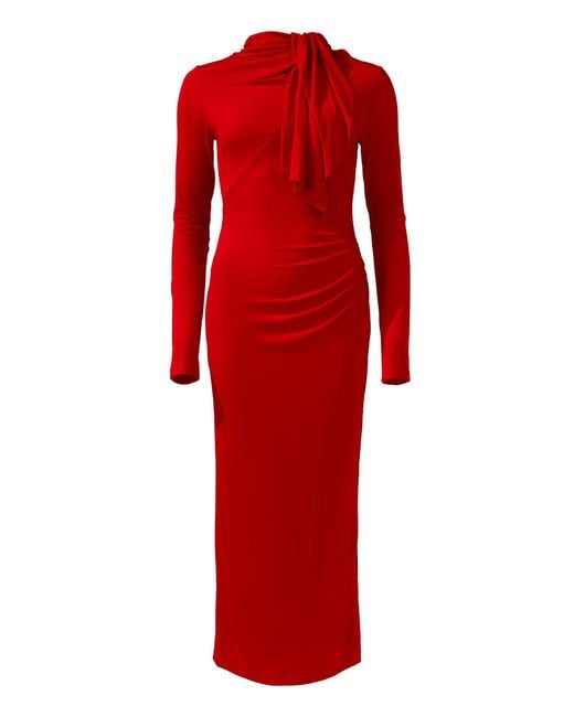Lendrop Studios Red Yuna Tie Neck Midi Dress