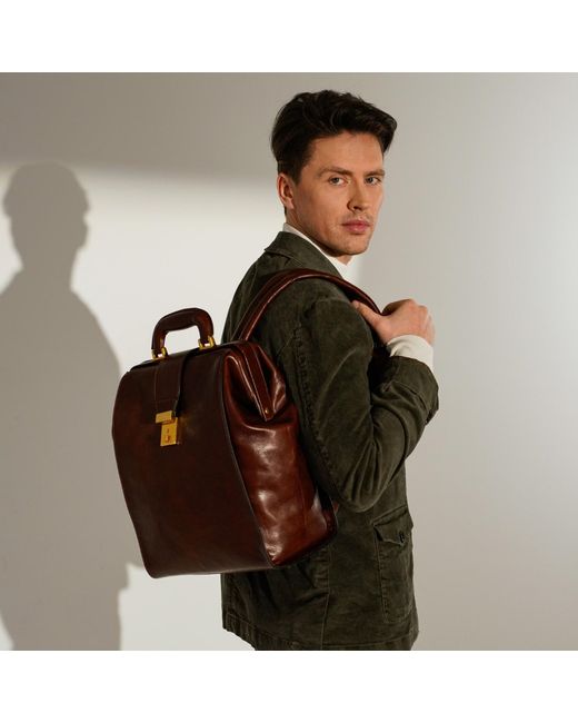 Time Resistance Brown Leather Backpack for men