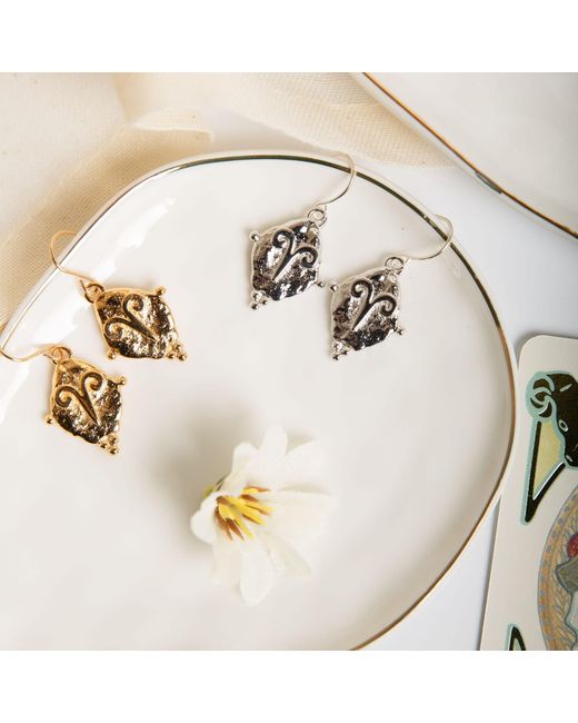 Seven Saints Metallic Aries Vintage-Style Dangle Earrings, Rhodium Plated