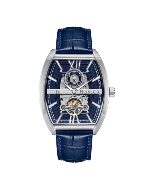 Heritor Blue Masterson Semi-skeleton Leather-band Watch for men