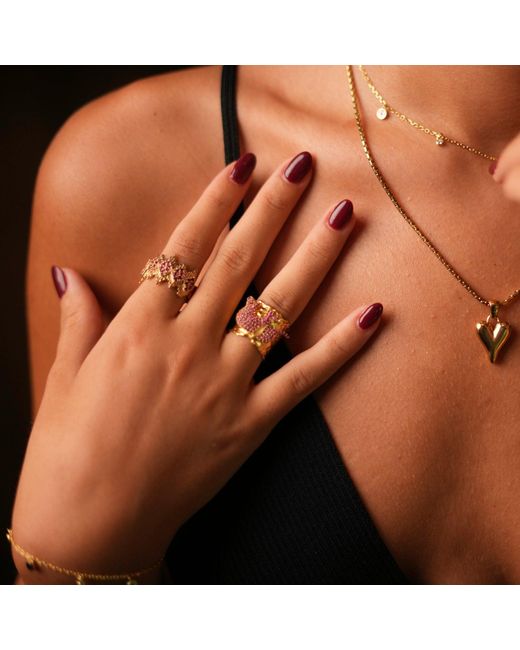 Ebru Jewelry Pink Ruby Stone Gold Crown Ring