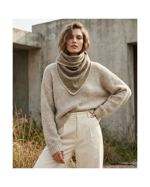 Saachi Natural Knitted Triangle Taupe Shawl Wrap