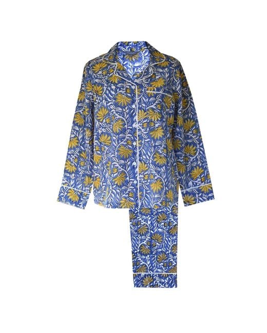 Lime Tree Design Blue And Floral Block Printed Pyjamas
