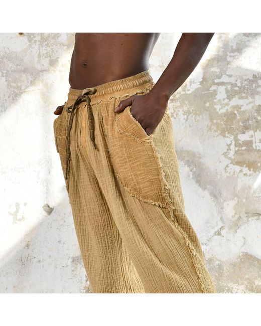 Zhenabia Natural Tribe Pants Boho Cotton Summer Pants for men