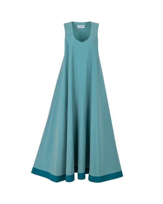 Langner Women's Blue Mint Viscose Cupro Flared Dress With Stunning Back Detail