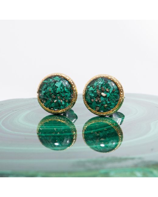 Kate Koel Green Malachite Stud Earrings — Round Stone Studs