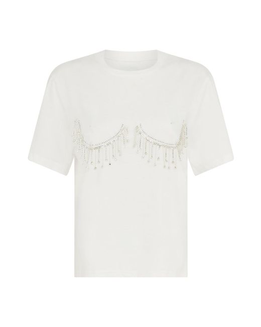 Sour Figs White Crystal Fringed T-Shirt