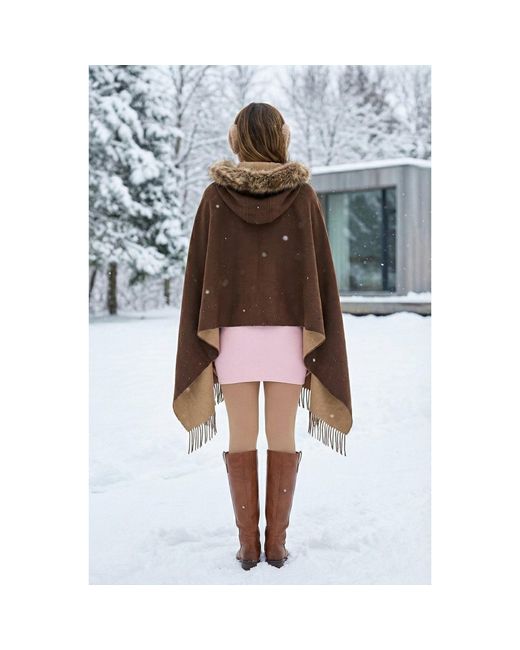 Saachi Brown Fringe Fur Hood Scarf