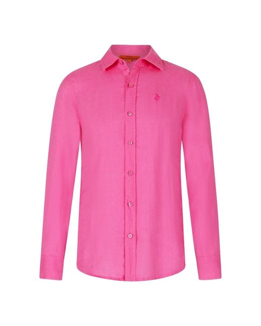 Maison Tangerine Pink Flamingo Bright Linen Shirt For for men