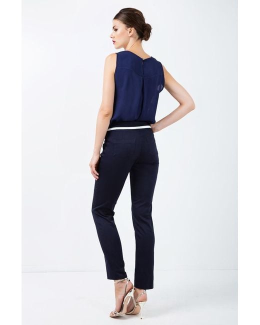 Conquista Blue Fitted Pants With Contrast Stripe