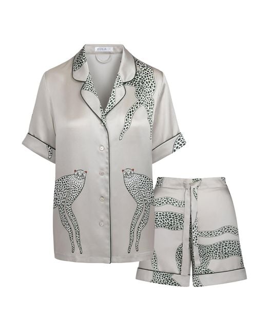 Piola Gray Silk Short Pyjama Set Printed