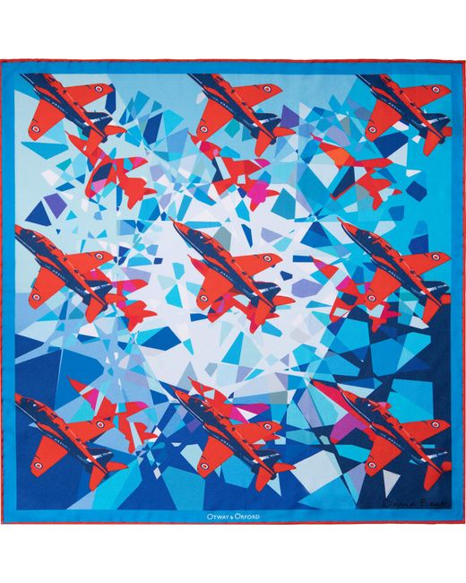 Otway & Orford Blue 'Jubilee Diamond' Aerobatics Silk Pocket Square. Full-Size for men