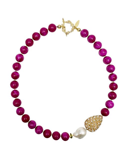 Farra Red Gemstone With Baroque Pearl Pendant Statement Necklace