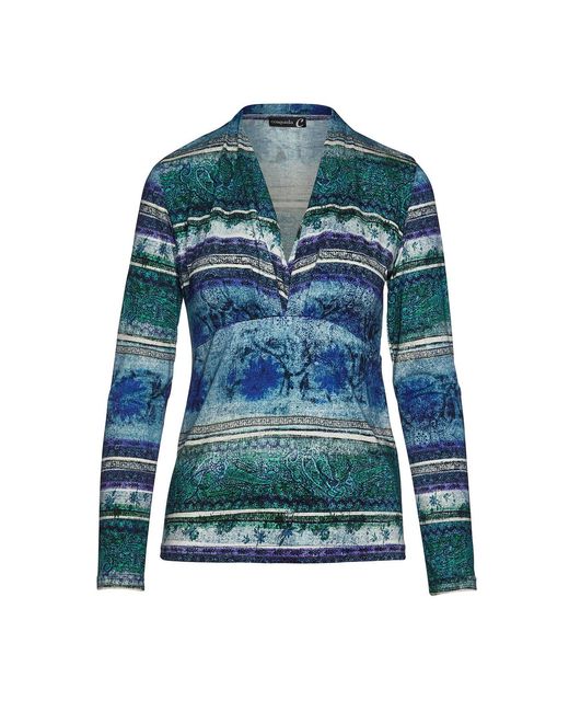 Conquista Blue Print Faux Wrap Jersey Top