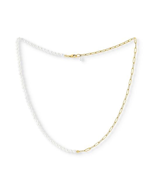 Pearls of the Orient Online Metallic Credo Oval Cultured Freshwater Pearl & Link Chain Necklace