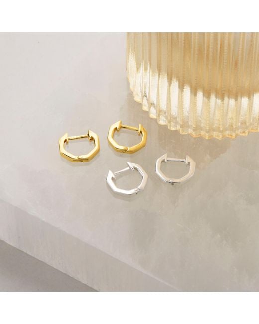 Nellou Jewellery Metallic Hex Huggie Earrings Sterling