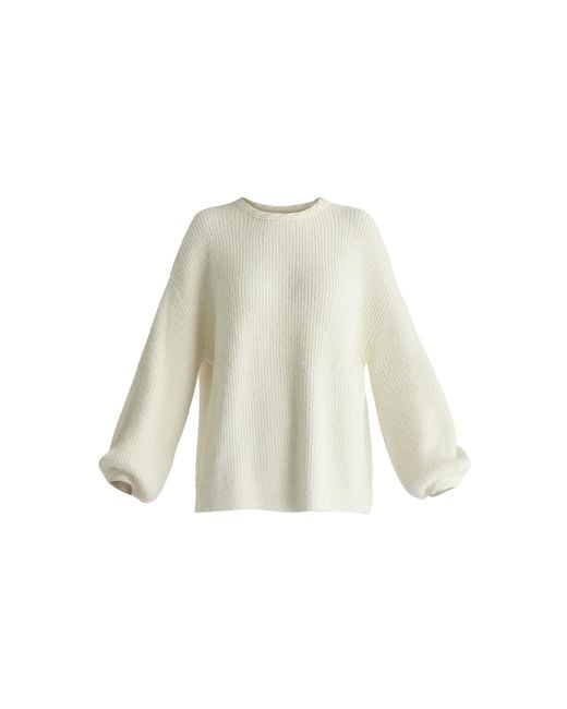 Paisie White Balloon Sleeves Jumper With Cable Details