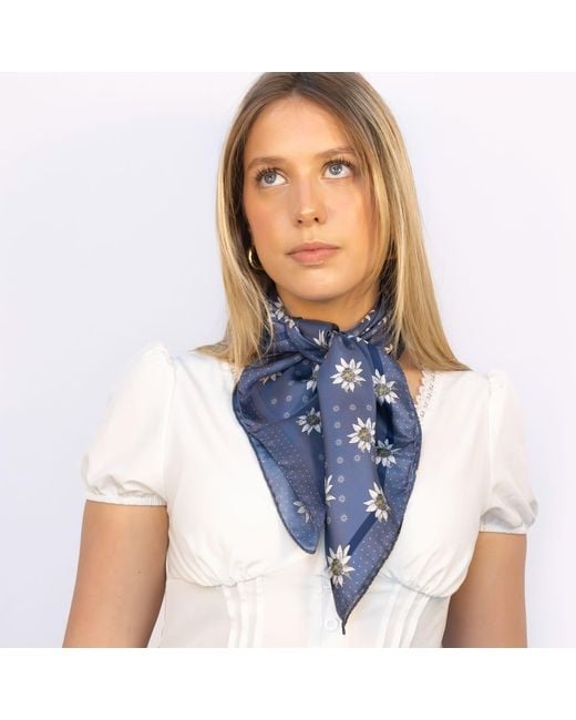 Lamberty Munich Blue Alpine Edelweiss Midi Silk Twill