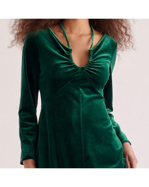Paisie Green Velvet Tie-Neck Dress