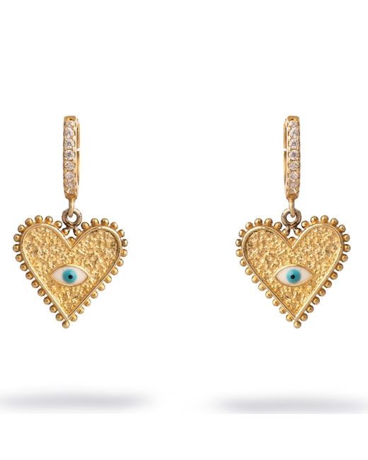 Ebru Jewelry Metallic Guardian Heart Evil Eye Vermeil Earrings