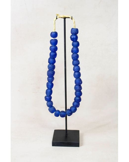 Botanical Boys Blue Ghana Glass Beads Necklace, Dark