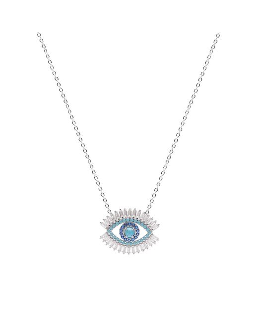 Seven Saints Metallic Evil Eye Necklace, And Zirconia Baguette Diamonds, Rhodium