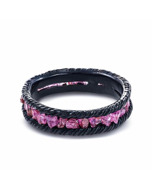 German Kabirski Blue Gaiete Raw Ruby Anthracite Plated Ring